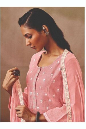 My Fashion Road Ganga Fashion Roshni Pure Linen Unstitched Salwar Kameez | Pink