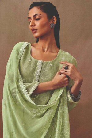 My Fashion Road Ganga Fashion Roshni Pure Linen Unstitched Salwar Kameez | Green