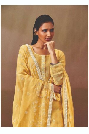 My Fashion Road Ganga Fashion Roshni Pure Linen Unstitched Salwar Kameez | Yellow