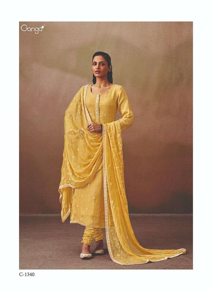 Buy Yellow Banarasi Silk Salwar Suit (NWS-6385) Online