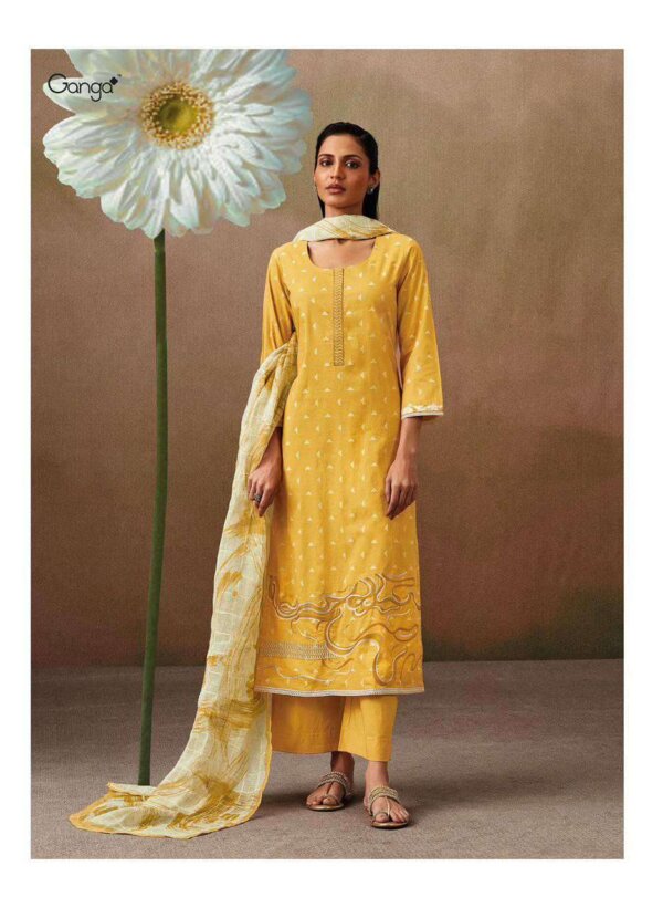 My Fashion Road Ganga Fashion Rubi Premium Cotton Unstitched Salwar Kameez | Yellow