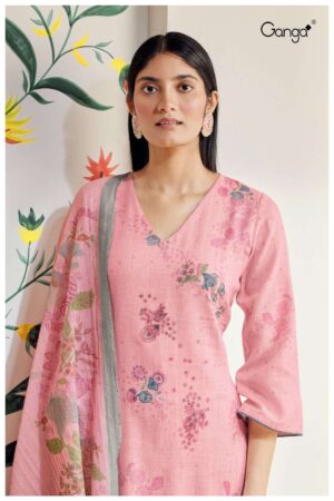 My Fashion Road Ganga Sadhna Designer Print Cotton Linen Salwar Kameez | Pink