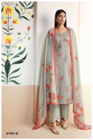 My Fashion Road Ganga Sadhna Designer Print Cotton Linen Salwar Kameez | Grey