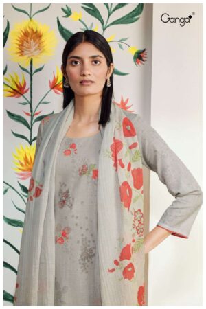 My Fashion Road Ganga Sadhna Designer Print Cotton Linen Salwar Kameez | Grey