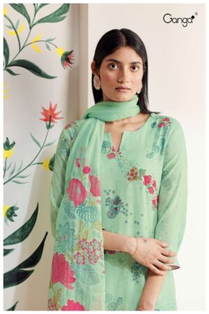 My Fashion Road Ganga Sadhna Designer Print Cotton Linen Salwar Kameez | Green