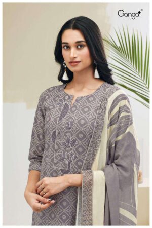 My Fashion Road Ganga Vamika Fancy Printed Unstitched Cotton Suit | Grey