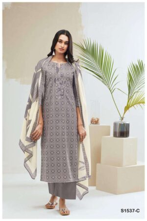 My Fashion Road Ganga Vamika Fancy Printed Unstitched Cotton Suit | Grey