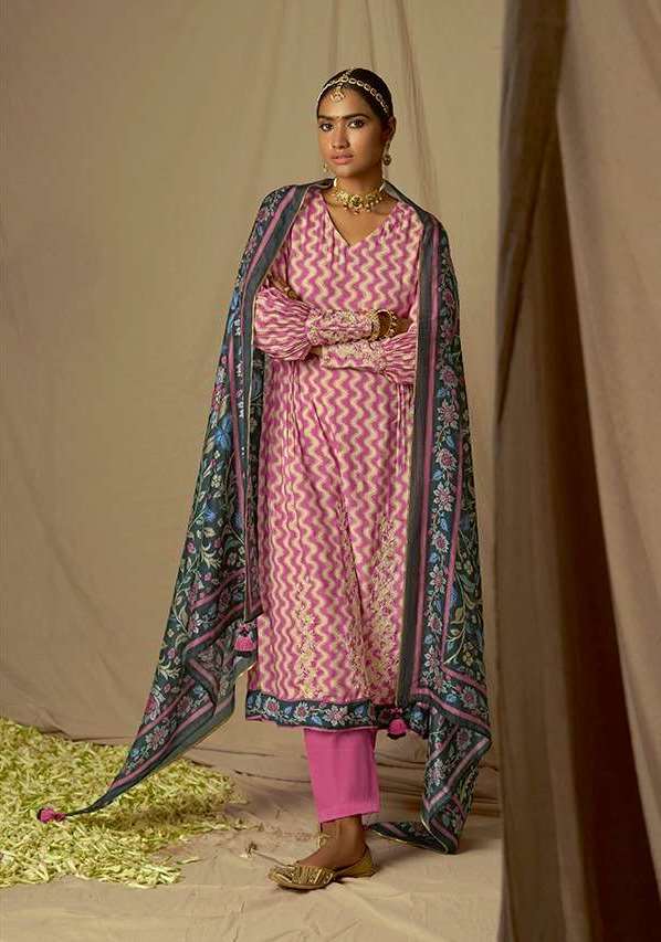 Pink Coloured Exclusive Muslin Cotton Embroidery Dress Material Suit!! –  Royskart