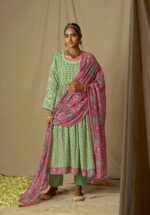 My Fashion Road Kimora Heer Kalam X Batik Designer Muslin Silk Salwar Suit | Green
