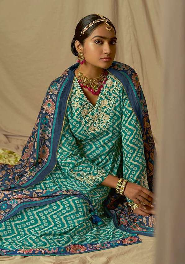 Sky Blue Chanderi Silk Salwar Kameez | Punjabi Suit online