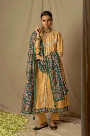 My Fashion Road Kimora Heer Kalam X Batik Designer Muslin Silk Salwar Suit | Yellow