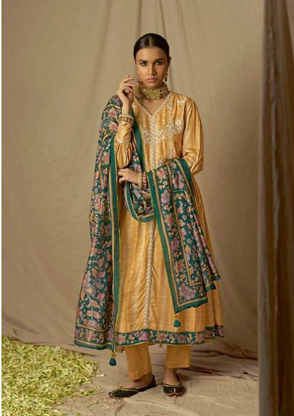 My Fashion Road Kimora Heer Kalam X Batik Designer Muslin Silk Salwar Suit | Yellow