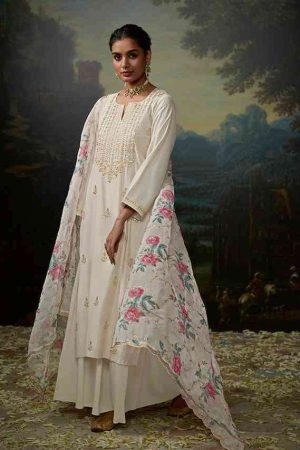 My Fashion Road Kimora Heer Siya Traditional Partywear Dress Material | White