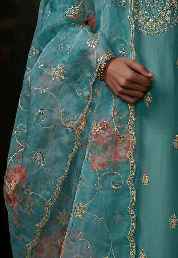 My Fashion Road Kimora Heer Siya Traditional Partywear Dress Material | Blue