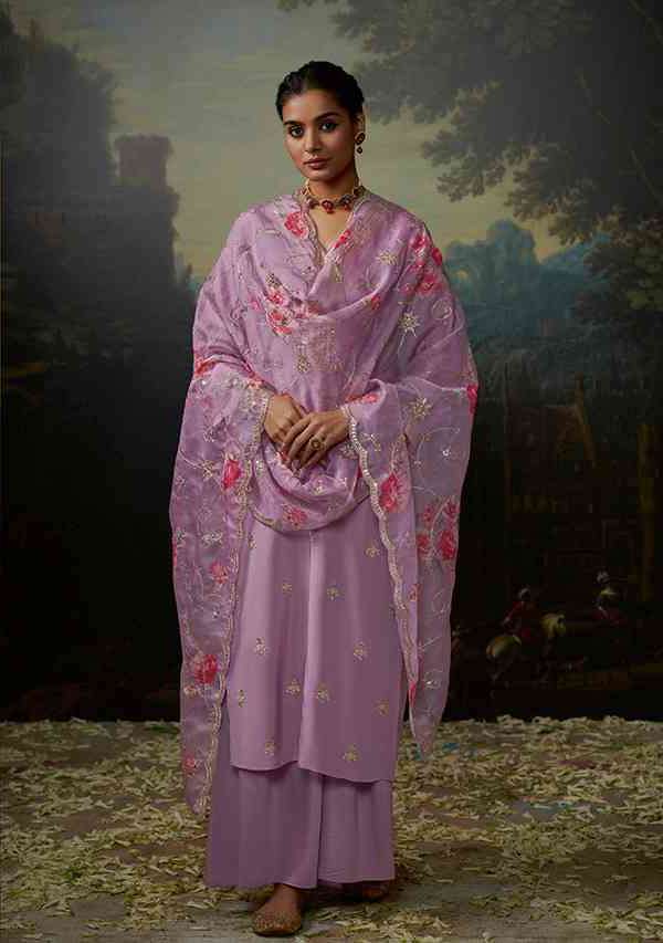 My Fashion Road Kimora Heer Siya Traditional Partywear Dress Material | Lilac