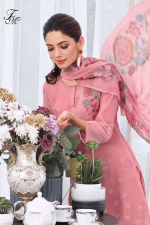 My Fashion Road T And M Designer Lotus Designer Print Organza Ladies Suit | Pink