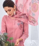 My Fashion Road T And M Designer Lotus Designer Print Organza Ladies Suit | Pink