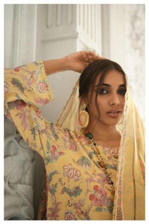My Fashion Road Varsha Ecru Designer Fancy Linen Cotton Salwar Kameez | Yellow