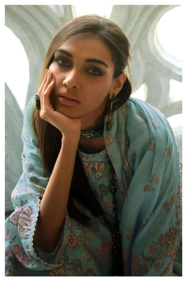 My Fashion Road Varsha Ecru Designer Fancy Linen Cotton Salwar Kameez | Blue