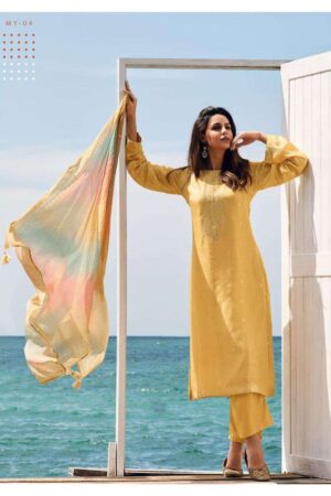 My Fashion Road Varsha Maya Exclusive Viscose Linen Woven Salwar Kameez | Yellow