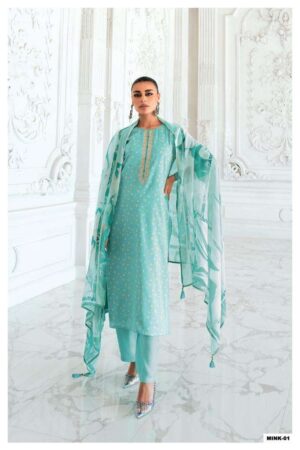My Fashion Road Varsha Mink Fancy Cotton Satin Salwar Kameez Catalog | Turquoise