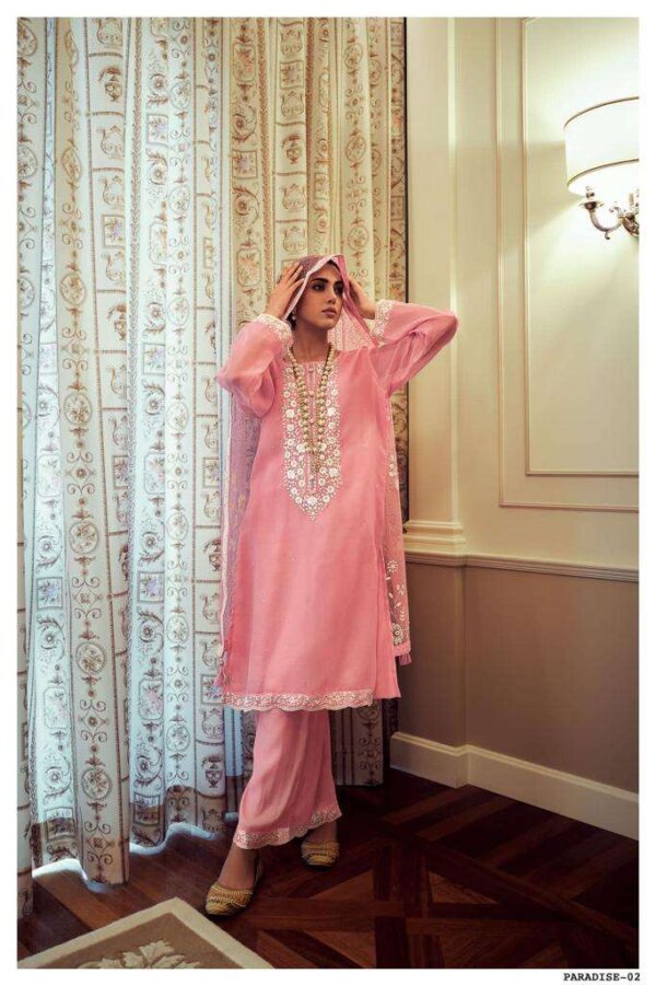 My Fashion Road Varsha Paradise Tissue Embroidered Partywear Ladies Suit | Pink
