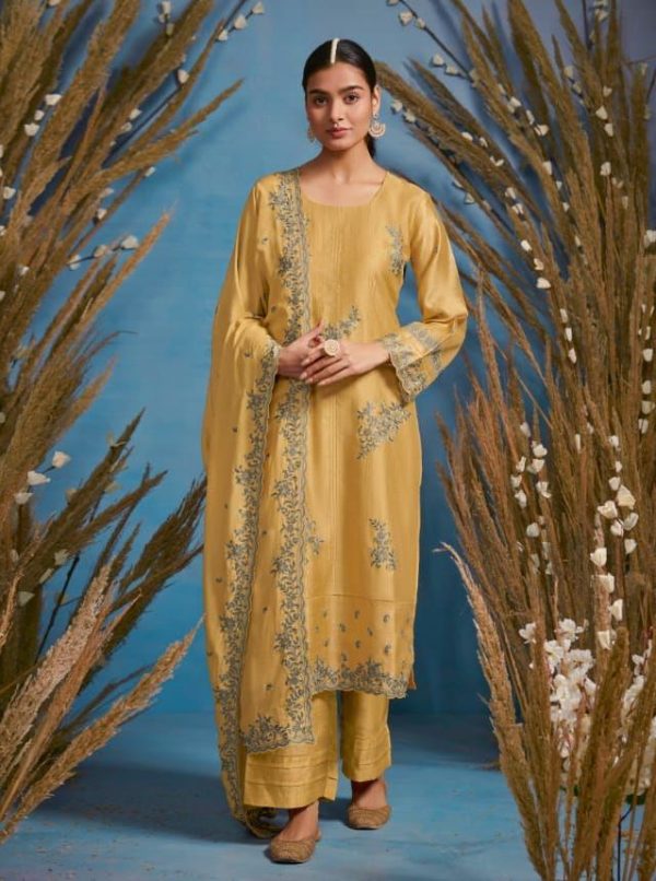 My Fashion Road Kimora Heer Rutba Cotton Plazzo Dress Material | Yellow