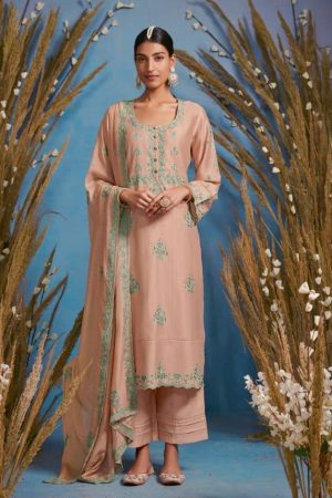 My Fashion Road Kimora Heer Rutba Cotton Plazzo Dress Material | Peach