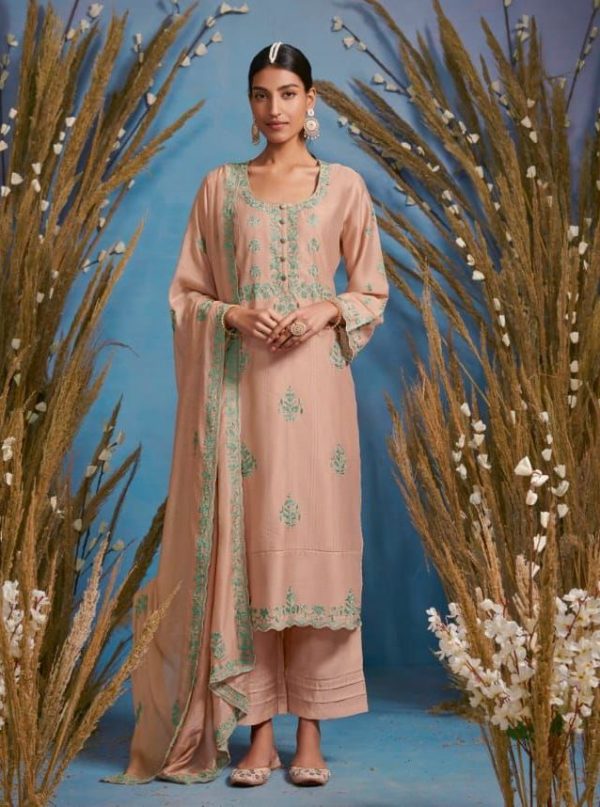 My Fashion Road Kimora Heer Rutba Cotton Plazzo Dress Material | Peach