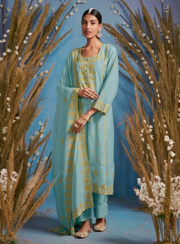 My Fashion Road Kimora Heer Rutba Cotton Plazzo Dress Material | Blue