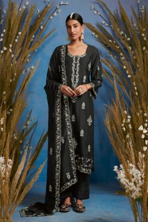 My Fashion Road Kimora Heer Rutba Cotton Plazzo Dress Material | Black
