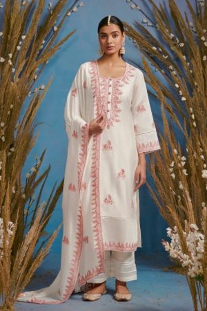 My Fashion Road Kimora Heer Rutba Cotton Plazzo Dress Material | White