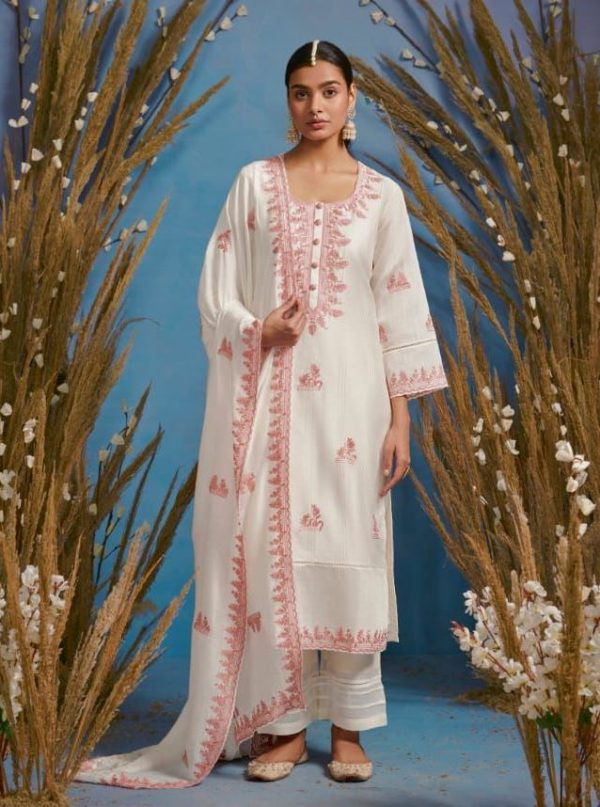 My Fashion Road Kimora Heer Rutba Cotton Plazzo Dress Material | White