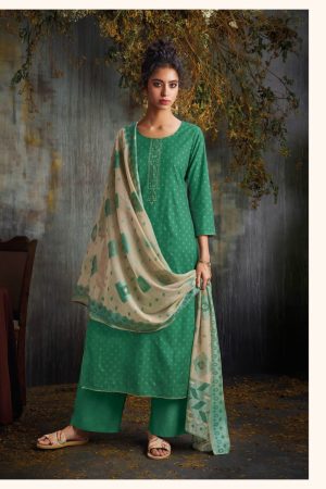 My Fashion Road Ganga Zehra Cotton Plazzo Dress Material | Darkgreen