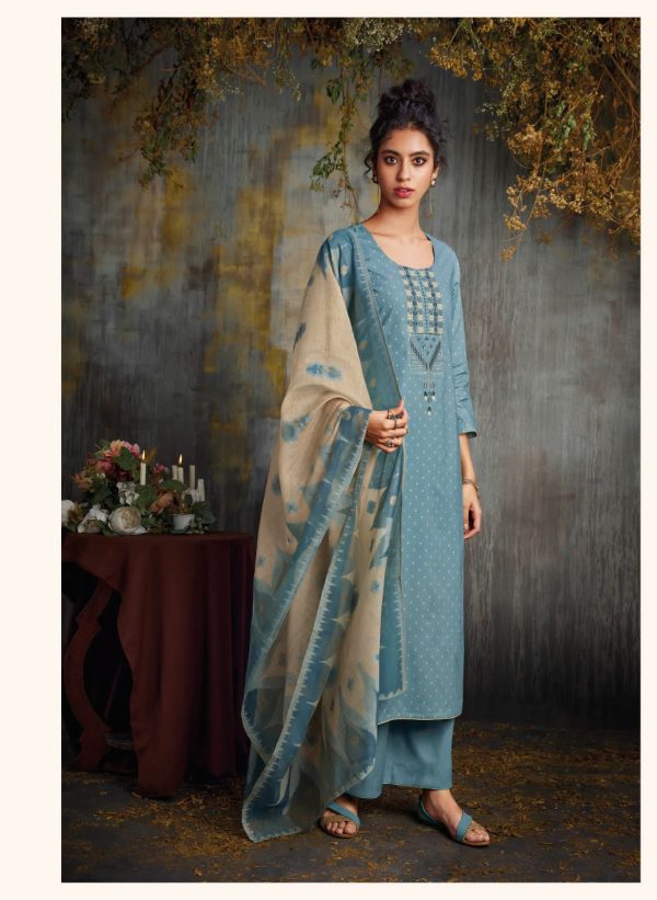 My Fashion Road Ganga Zehra Cotton Plazzo Dress Material | Blue