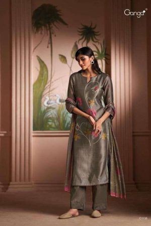 My Fashion Road Ganga Shanaya Designer Party Wear Silk Salwar Suit | Grey
