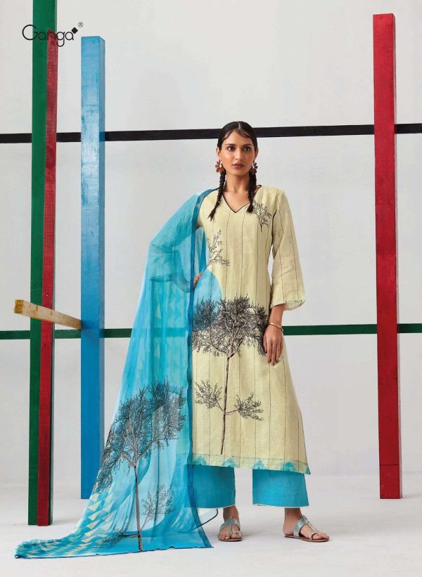 My Fashion Road Ganga Fashion Khushnuma Designer Linen Salwar Suit | Blue