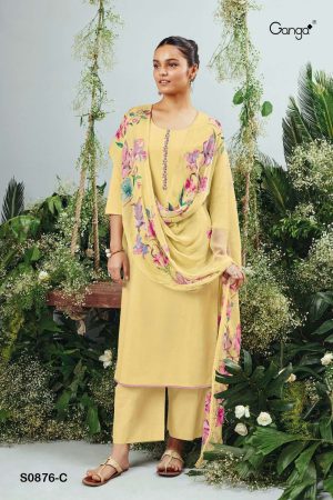 My Fashion Road Ganga Ruha Premium Cotton Fancy Printed Suit | Yellow