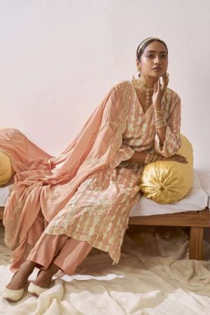 My Fashion Road Kimora Heer Suhani Pant Style Dress Material | Peach