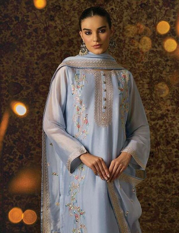 My Fashion Road Kimora Ruqsar Designer Party Wear Organza Salwar Kameez | Blue