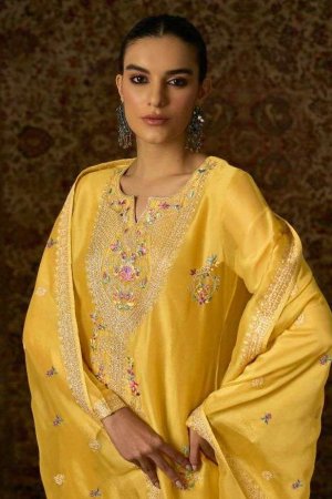 My Fashion Road Kimora Ruqsar Designer Party Wear Organza Salwar Kameez | Yellow
