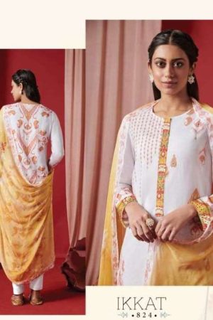 My Fashion Road Sahiba Sarg Ikkat Designer Fancy Cotton Salwar Kameez | White