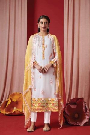 My Fashion Road Sahiba Sarg Ikkat Designer Fancy Cotton Salwar Kameez | White