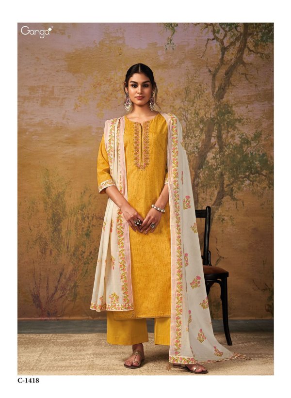 My Fashion Road Ganga Aisha Cotton Plazzo Dress Material | Yellow