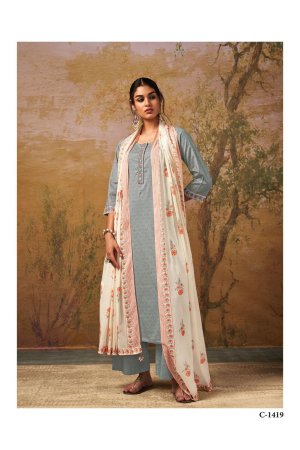 My Fashion Road Ganga Aisha Cotton Plazzo Dress Material | Grey