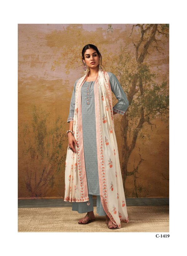 My Fashion Road Ganga Aisha Cotton Plazzo Dress Material | Grey