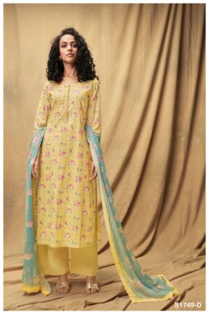 My Fashion Road Ganga Pillai 1749 Pant Style Dress Material | Yellow