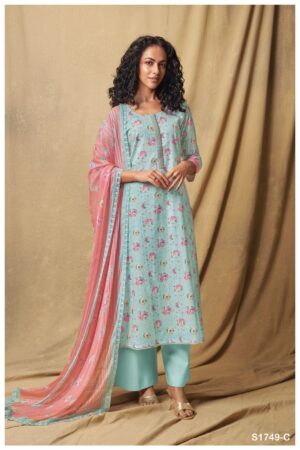 My Fashion Road Ganga Pillai 1749 Pant Style Dress Material | Blue