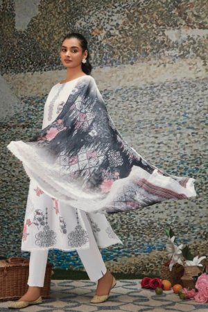 My Fashion Road Sahiba Sairah Cotton Pant Style Dress Material | White