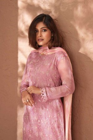 My Fashion Road Omtex Erin Pure Chiffon Unstitched Partywear Ladies Suit | Pink